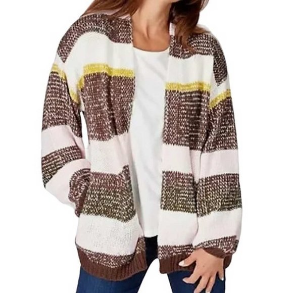 Candace Cameron Bure Sweaters - Candace Cameron Bure Striped Balloon Sleeve Cardigan SMALL (9998)